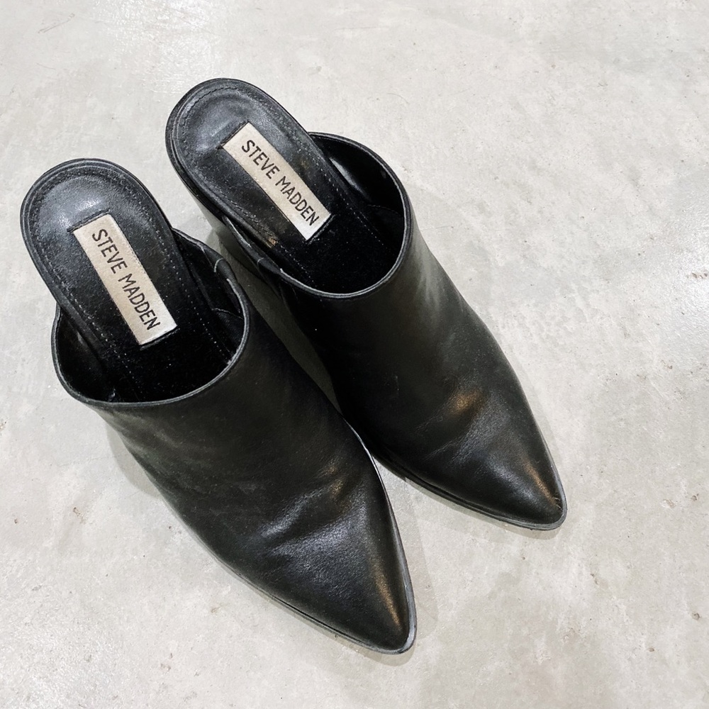 Steven Madden Leather Black Pointed Mules 6.5